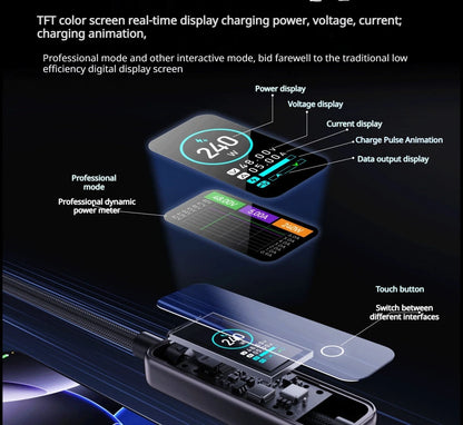 240W USB-C Fast Charging Cable with Real-Time LED Power Display