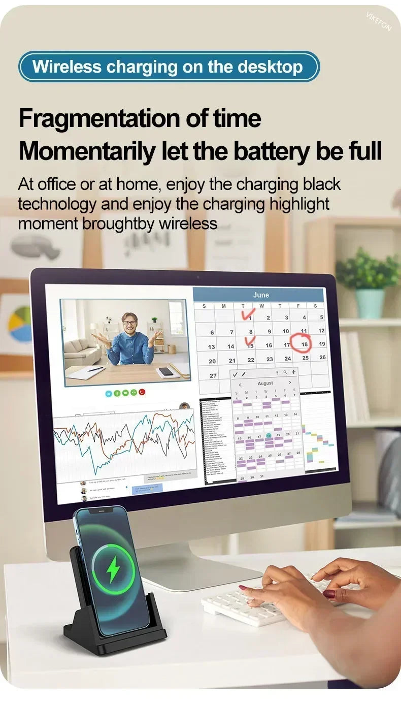15W Fast Wireless Charging Stand - Vertical & Horizontal Phone Charger