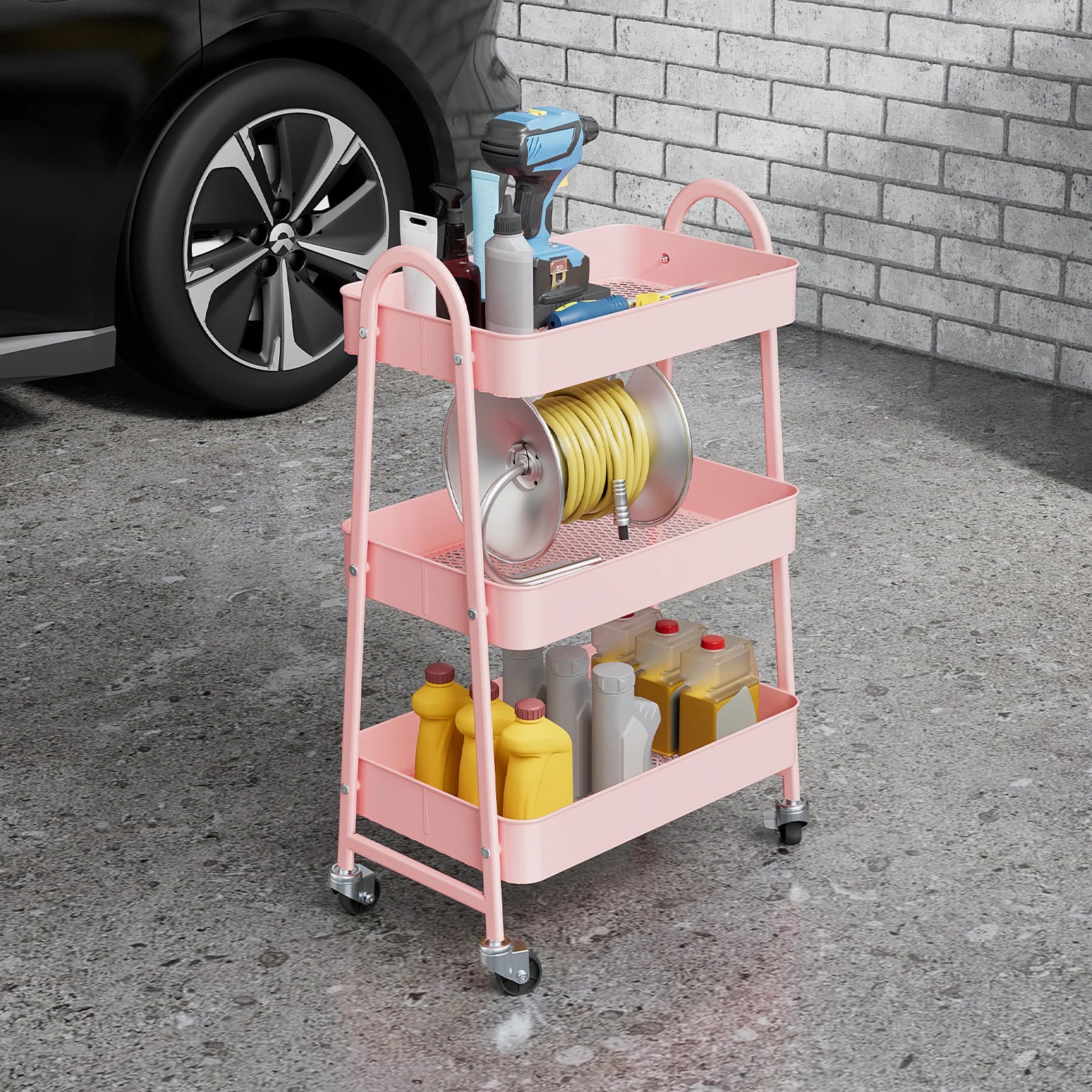 3-Tier Rolling Storage Utility Cart with Lockable Wheels for Home - 2