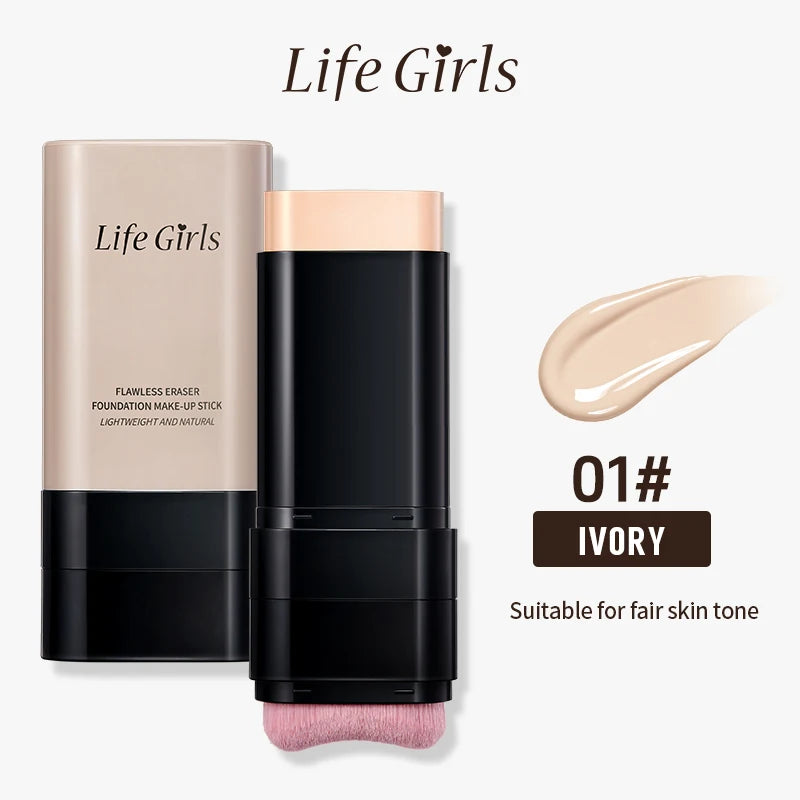 Double-Ended Hydrating Foundation Stick with Built-in Brush - Long-Lasting - 21