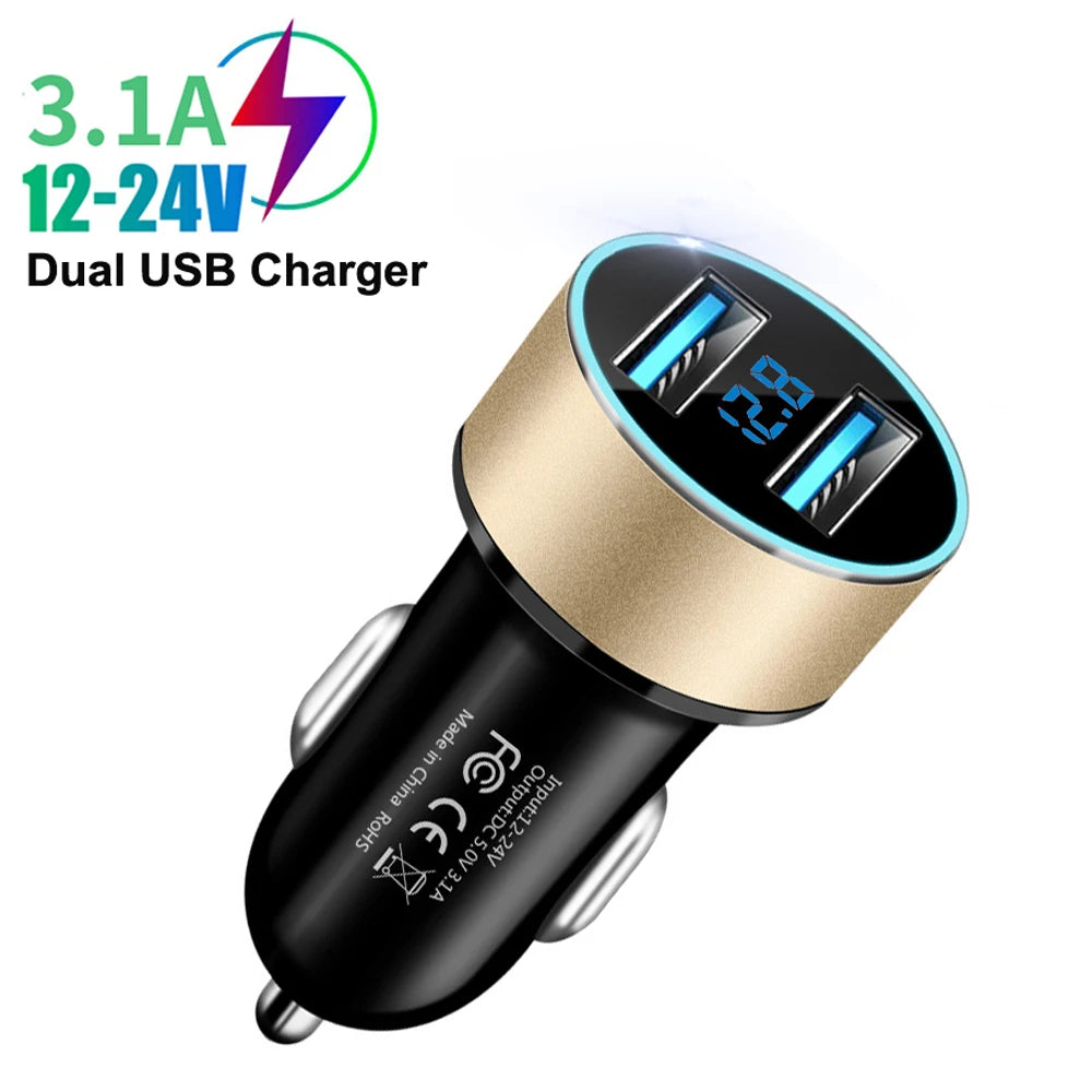 Dual USB Car Charger Adapter with Digital LED Voltmeter Voltage Display - 1