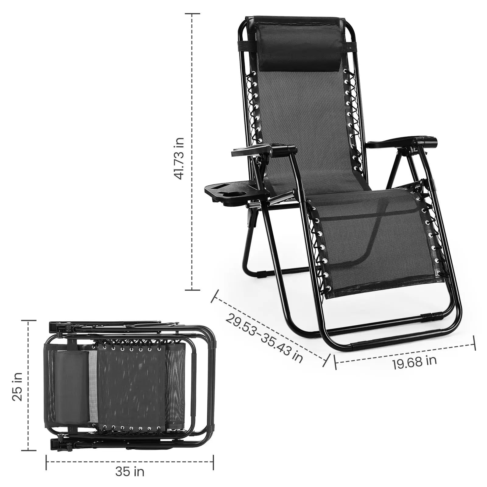 Portable Zero Gravity Recliner Chairs - Set of 2 Folding Patio Loungers - 16