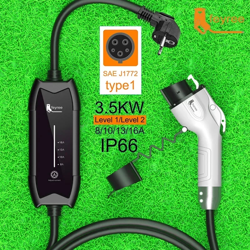 Feyree Portable EV Charger Type 2/1 3.5KW Adjustable Electric Car Charger
