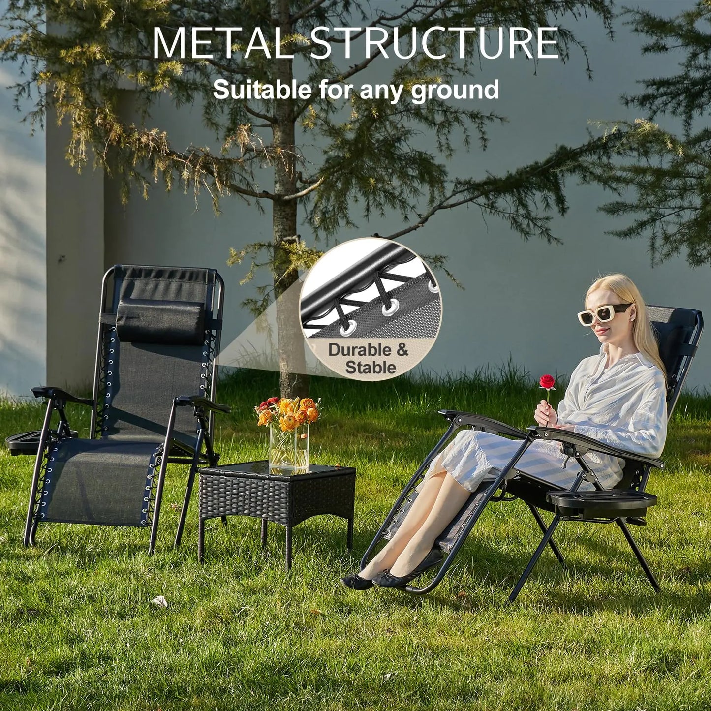 Zero Gravity Recliner Chair - Portable Folding Outdoor Lounge with Tray