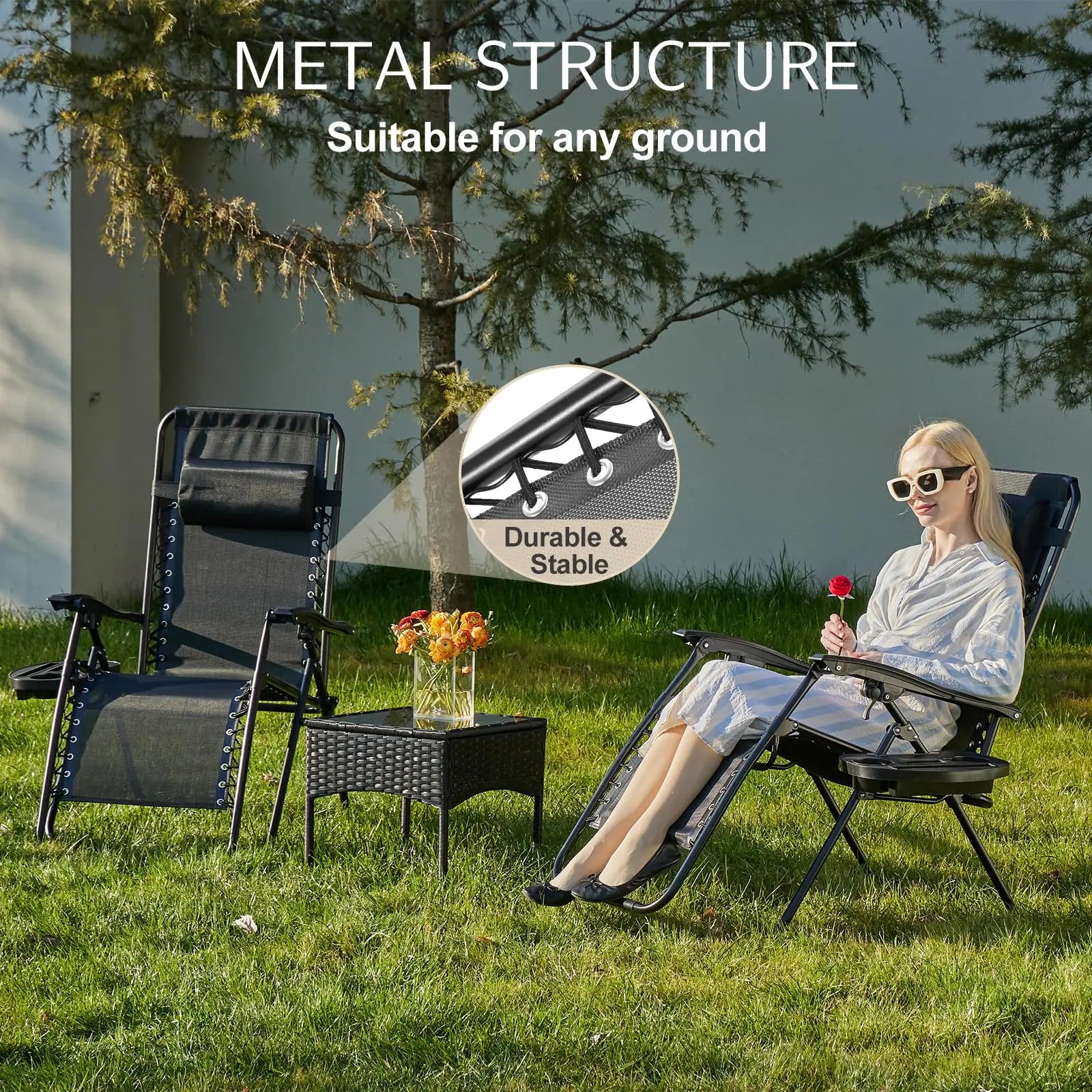 Portable Zero Gravity Recliner Chairs - Set of 2 Folding Patio Loungers - 13