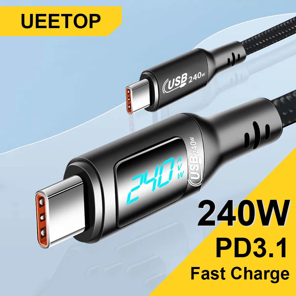 240W USB-C to USB-C Fast Charging Cable with Real-Time LED Power Display