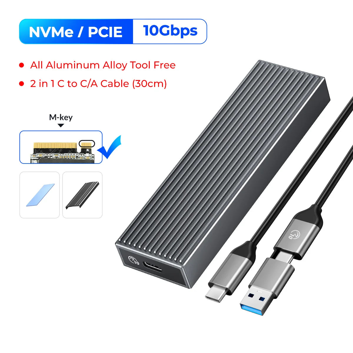 ORICO M.2 NVMe SATA SSD Enclosure - 10Gbps Portable External Drive Case