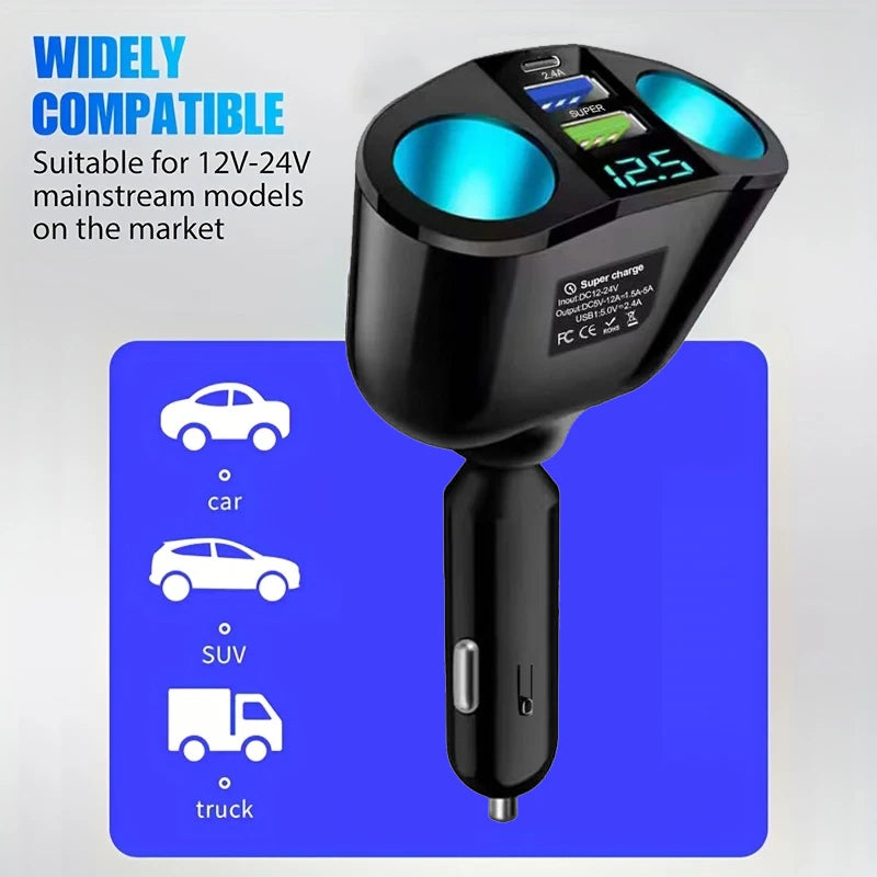 66W Dual USB Fast Car Charger - PD Intelligent Charging Adapter