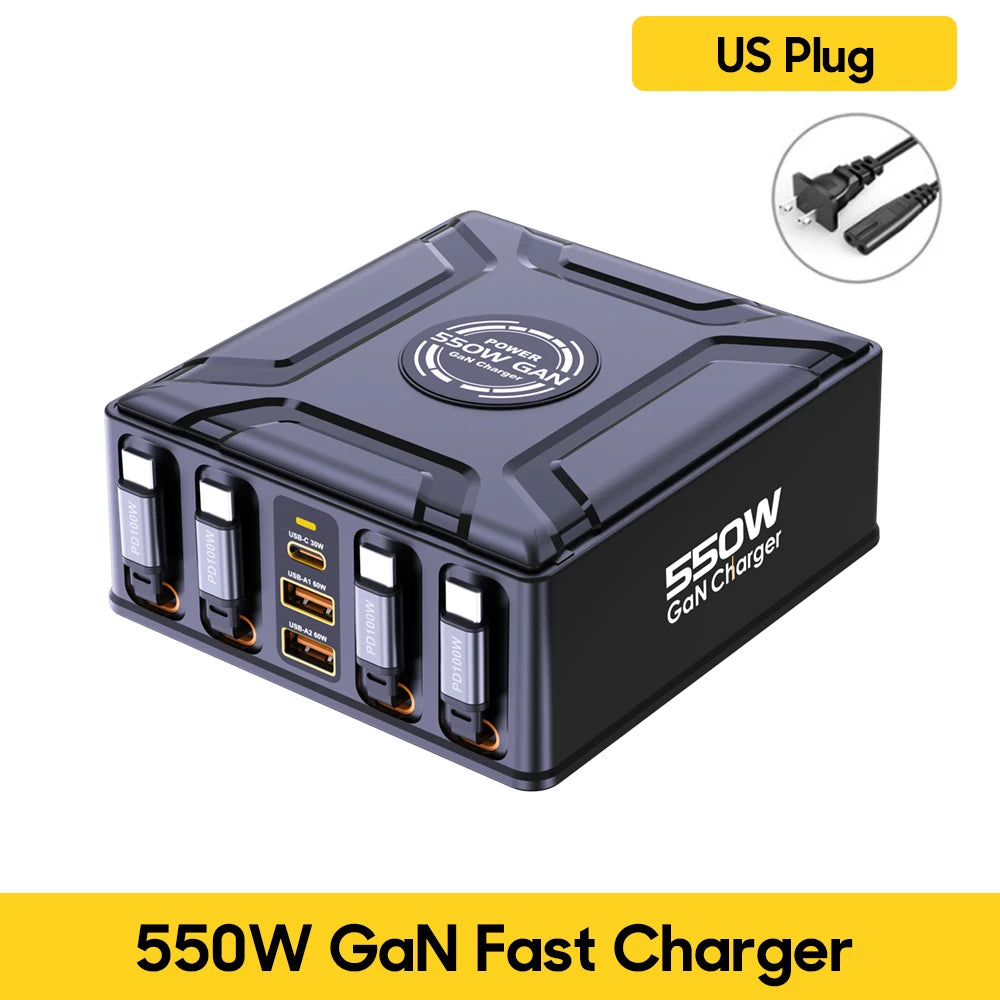 550W 7-in-1 GaN Fast Charging Station with 100W Retractable Cables - 24