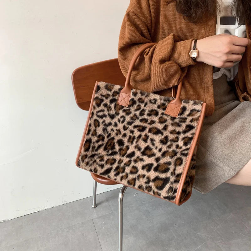 Luxury Fluffy Animal Print Tote