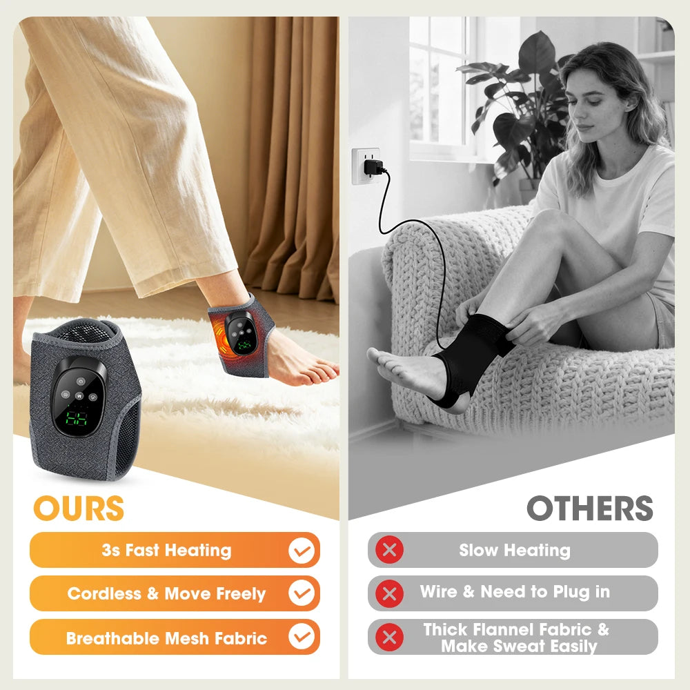 Wireless Heated Ankle & Foot Massager with Vibration Therapy for Pain Relief