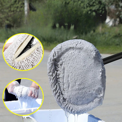 Telescopic Car Wash Mop with 15° Curved Handle & Microfiber Brush