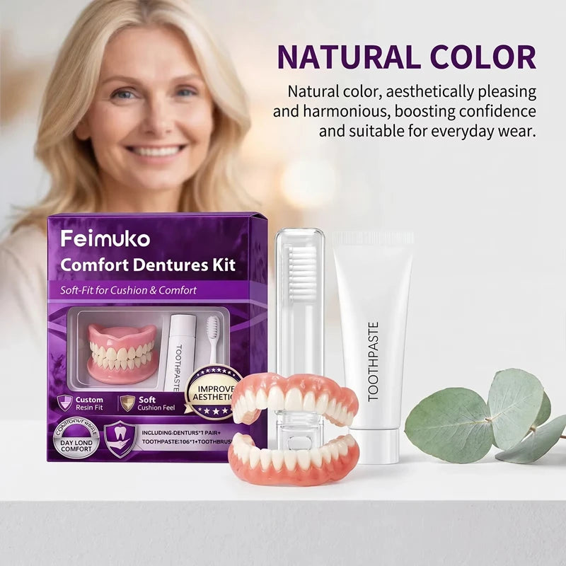Comfort Silicone Dentures Set - Natural Fit Instant Smile Cosmetic Teeth