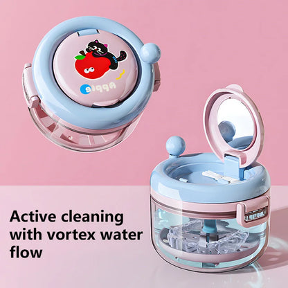 Rotary Denture Cleaning Case with Drainage Tray and Mirror