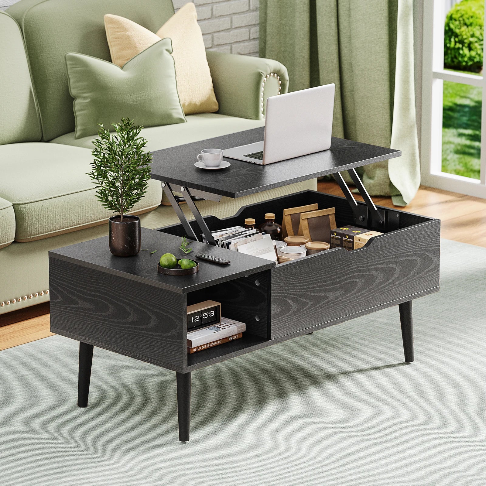 Modern Lift-Top Coffee Table with Hidden Storage & Adjustable Desk - 8
