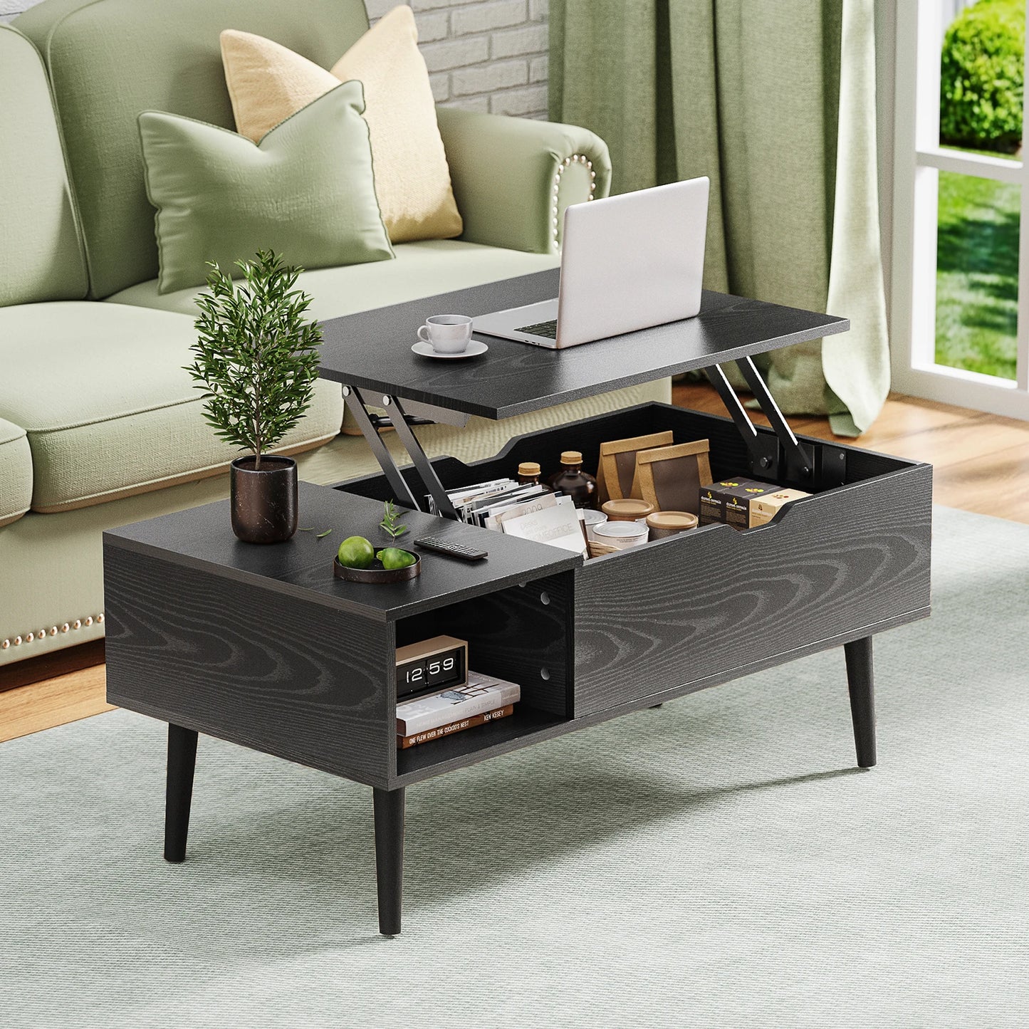 Modern Lift-Top Coffee Table with Hidden Storage & Adjustable Desk