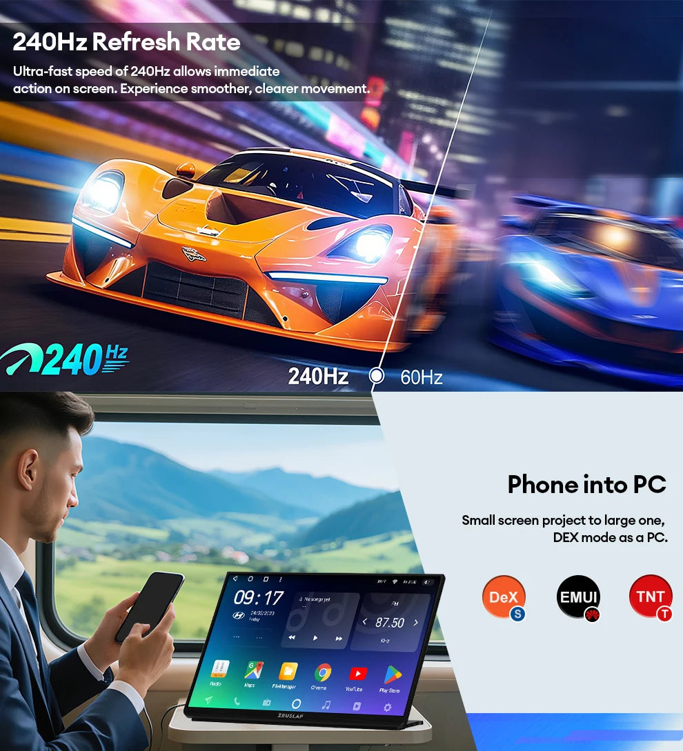16" 240Hz QHD Portable Gaming Monitor - 2.5K HDR IPS Second Screen - 12