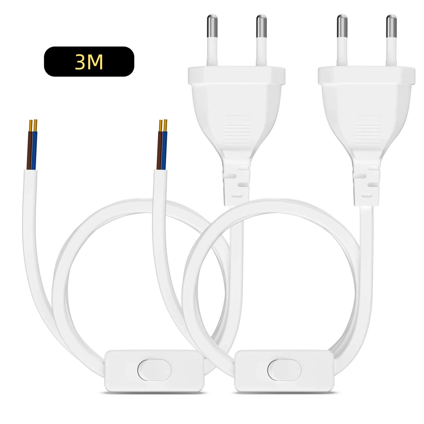 European Standard Power Cord with Switch - 2-Pin DIY Extension Cable