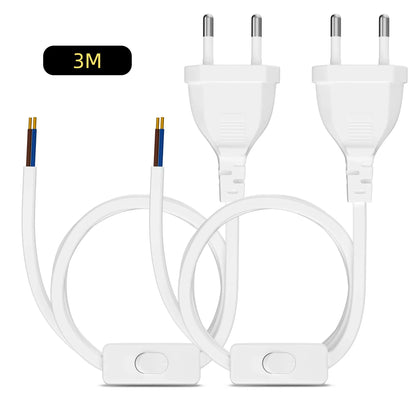 European Standard Power Cord with Switch - 2-Pin DIY Extension Cable
