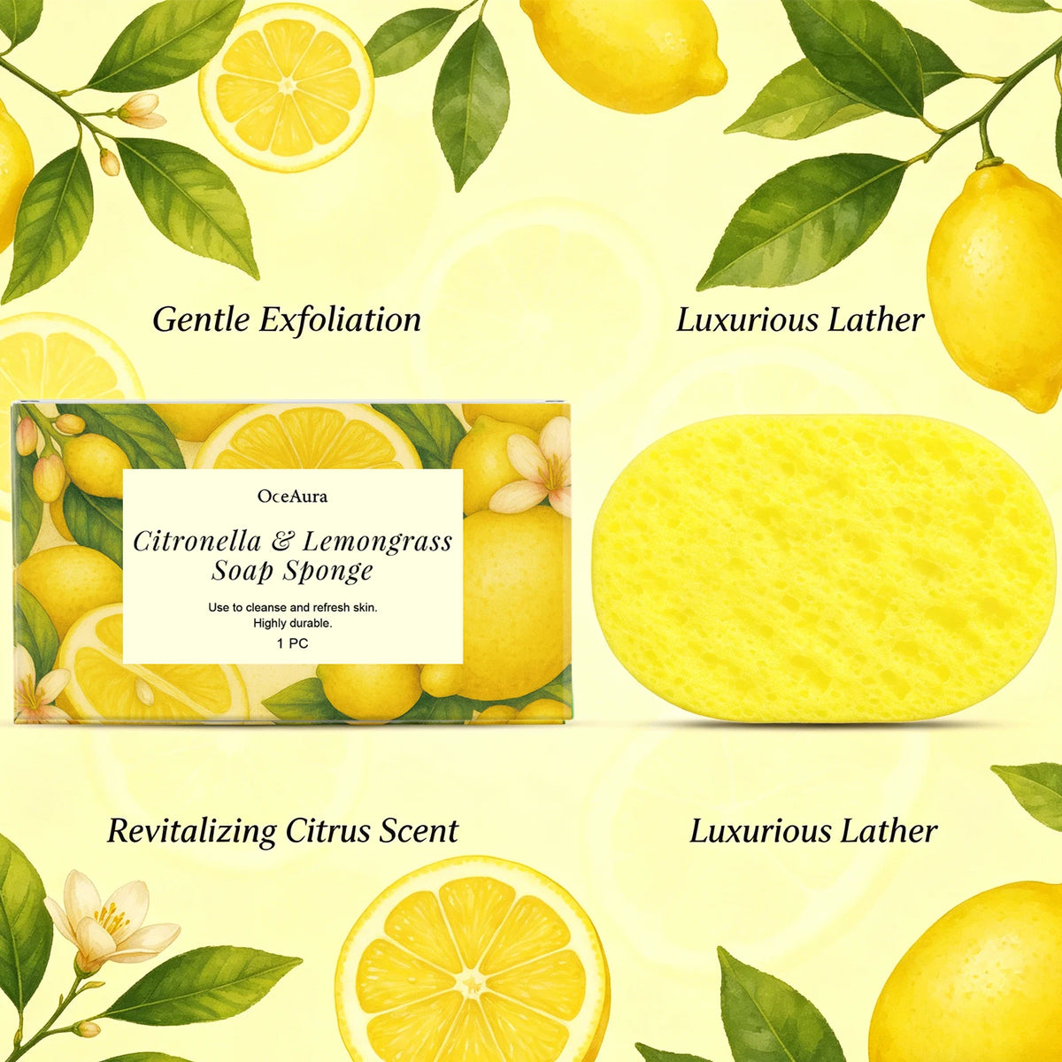 Citronella & Lemongrass Exfoliating Bath Sponge for Daily Skin Cleansing