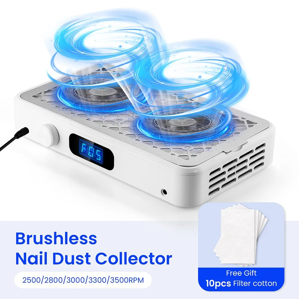Twin Turbo Brushless Nail Dust Collector - 5 Speed Vacuum Extractor