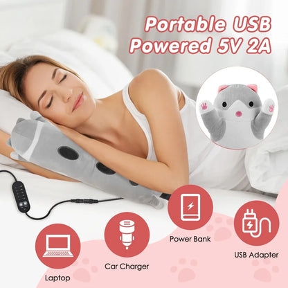 USB Heated Cat Plush Pillow - Adjustable Warming Cushion for Comfort and Pain Relief