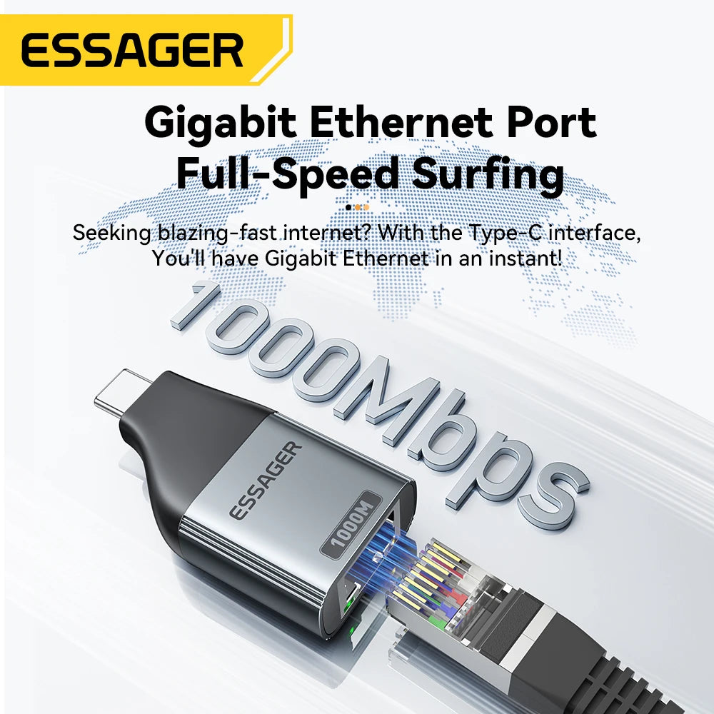 USB-C to Gigabit Ethernet Adapter - High-Speed RJ45 Wired Network Converter - 2