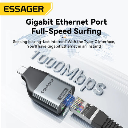 USB-C to Gigabit Ethernet Adapter - High-Speed RJ45 Wired Network Converter
