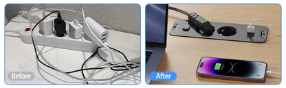 Desktop Recessed Power Strip - Built-in 3 AC Sockets, USB & PD 20W Type-C
