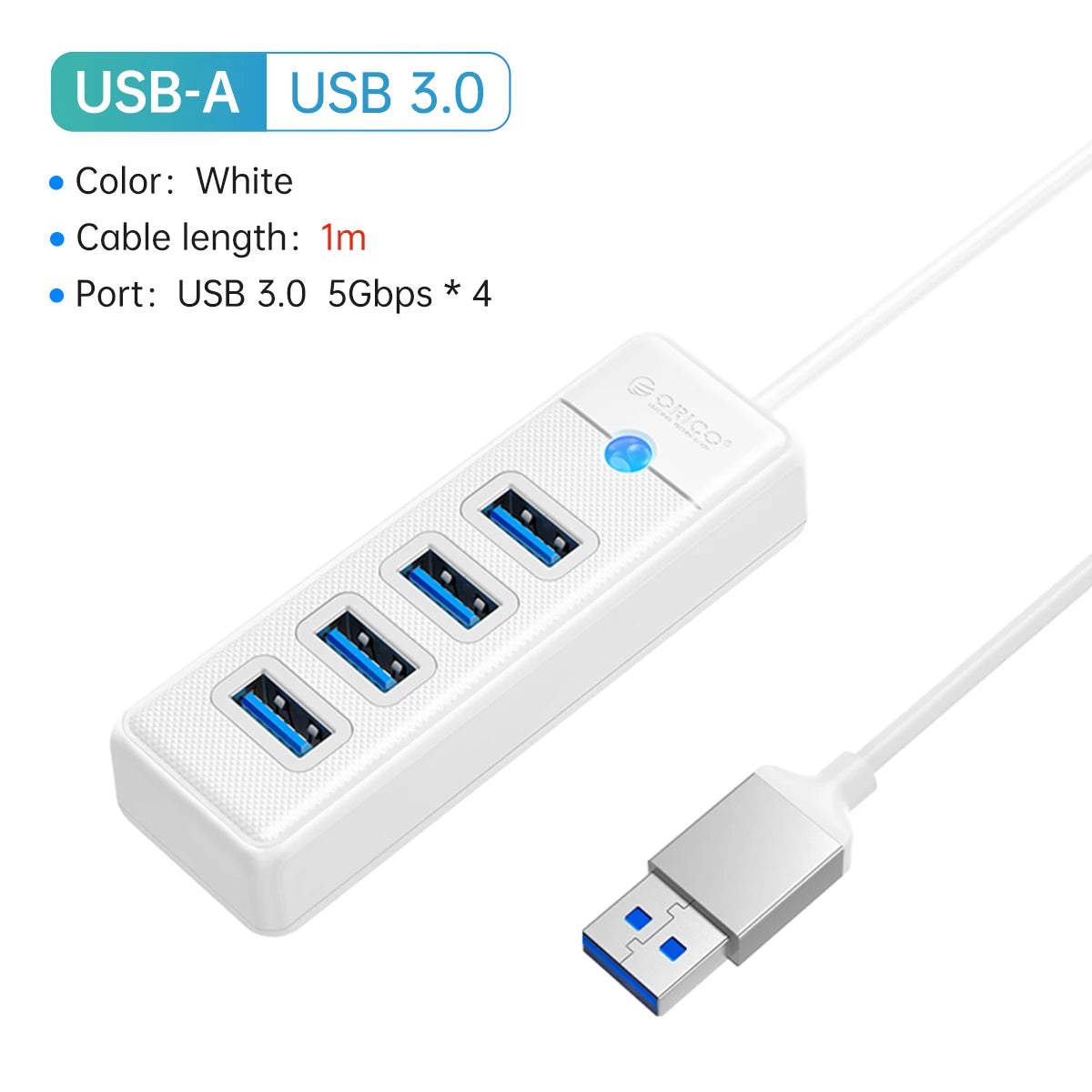4-Port USB 3.0 Hub High-Speed Data Splitter for PC Laptop Desktop