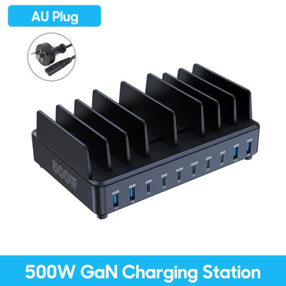 500W 10-Port GaN USB-C Charging Station for Laptops & Mobile Devices