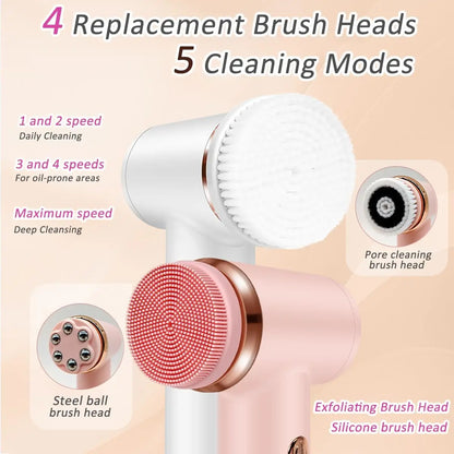 4-in-1 Waterproof Electric Facial Cleansing Brush & Exfoliating Massage Device
