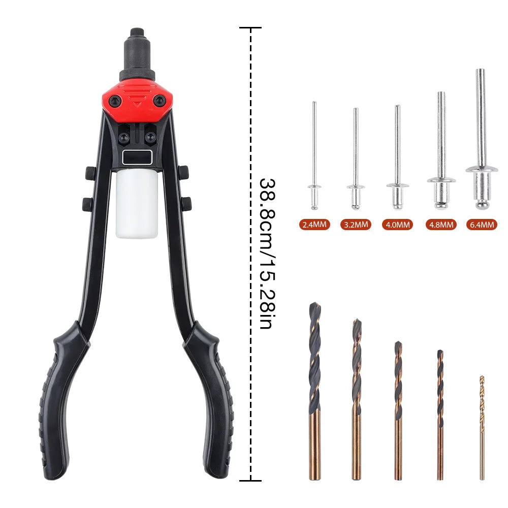 Heavy Duty Manual Pop Rivet Gun Kit - Hand Riveter with 250pcs Rivets & 5 Drill Bits - 2