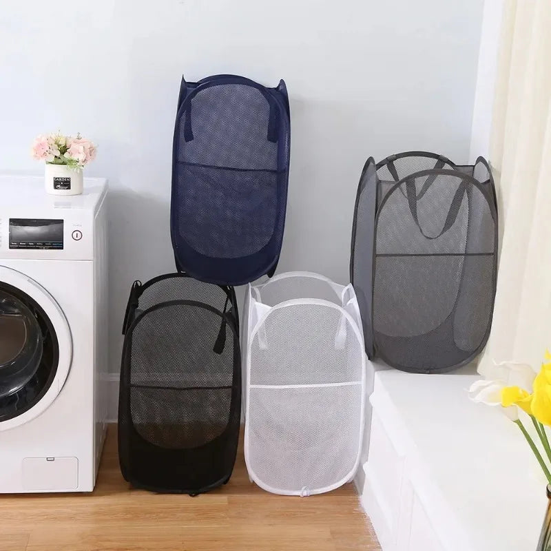 Foldable Mesh Laundry Basket - Large Pop-Up Hamper & Portable Bathroom Storage Organizer - 4
