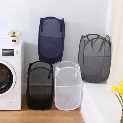 Foldable Mesh Laundry Basket - Large Pop-Up Hamper & Portable Bathroom Storage Organizer