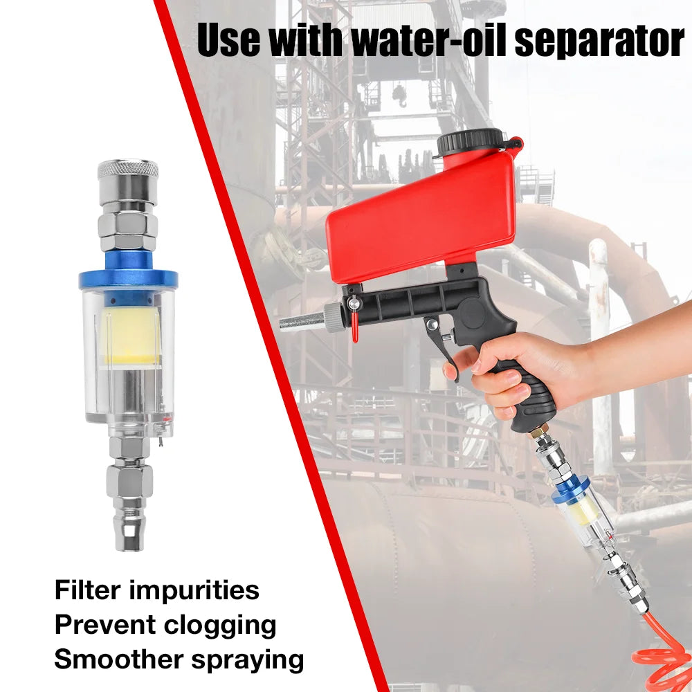 Portable Pneumatic Sandblasting Gun Set - 90 PSI Gravity Feed Rust Paint Remover Tool