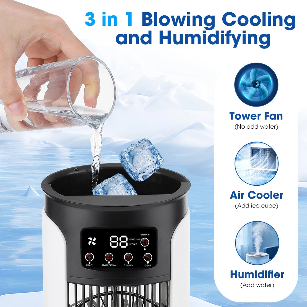 Portable Mini Air Cooling Fan - Desktop Misting Cooler with 6 Speeds & LED Light