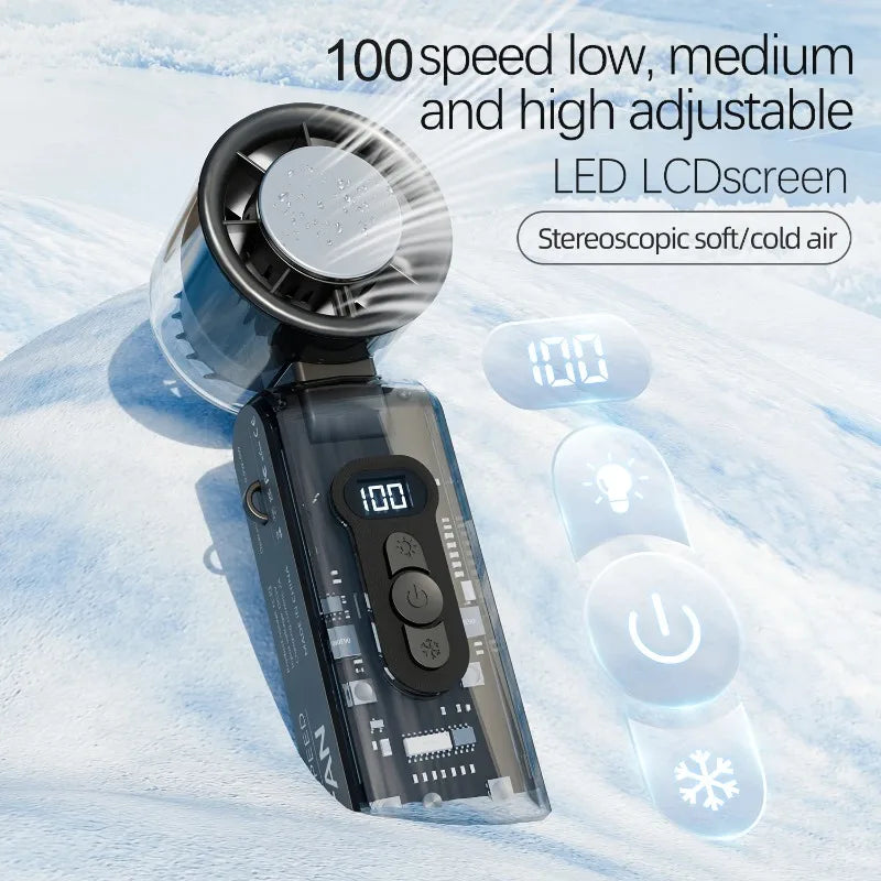 Portable 100-Speed Foldable Cooling Fan with LED Display - 2