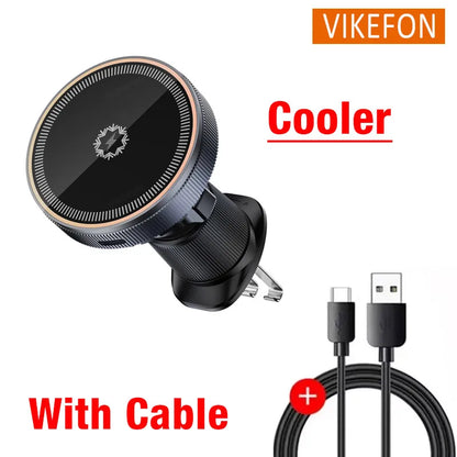 Magnetic Wireless Car Charger with Cooling Fan - 15W Fast Phone Mount