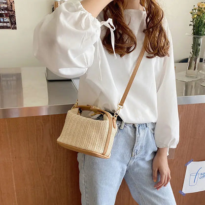 Luxury Woven Straw Bucket Bag