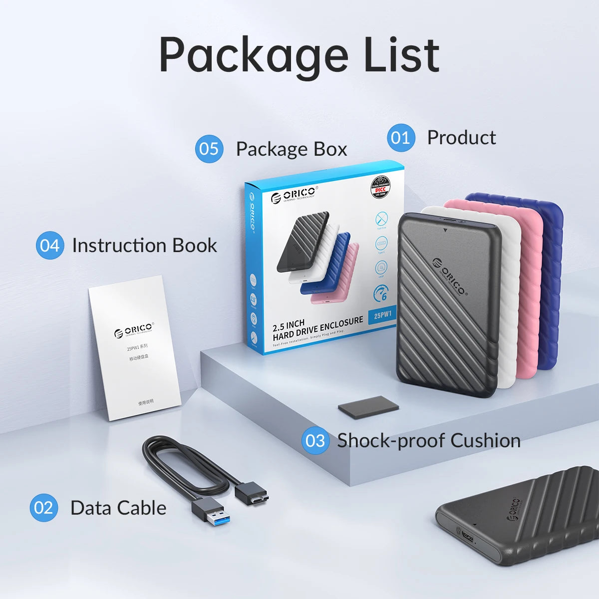 2.5" SATA HDD SSD External Hard Drive Enclosure - USB 3.0/Type-C Adapter - 23