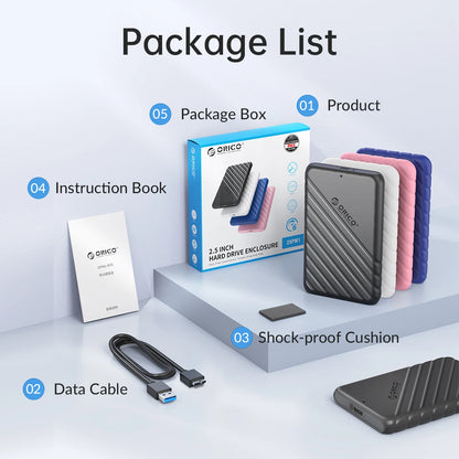 2.5" SATA HDD SSD External Hard Drive Enclosure - USB 3.0/Type-C Adapter