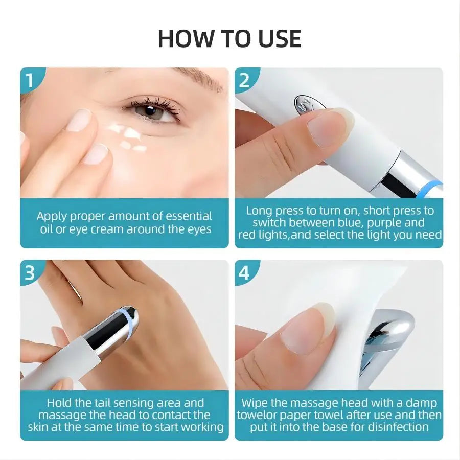 3-in-1 LED Photon Eye & Face Beauty Wand - Anti-Aging Massager for Dark Circles - 6