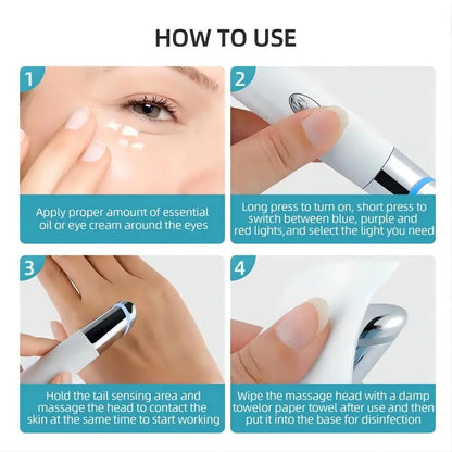 3-in-1 LED Photon Eye & Face Beauty Wand - Anti-Aging Massager for Dark Circles