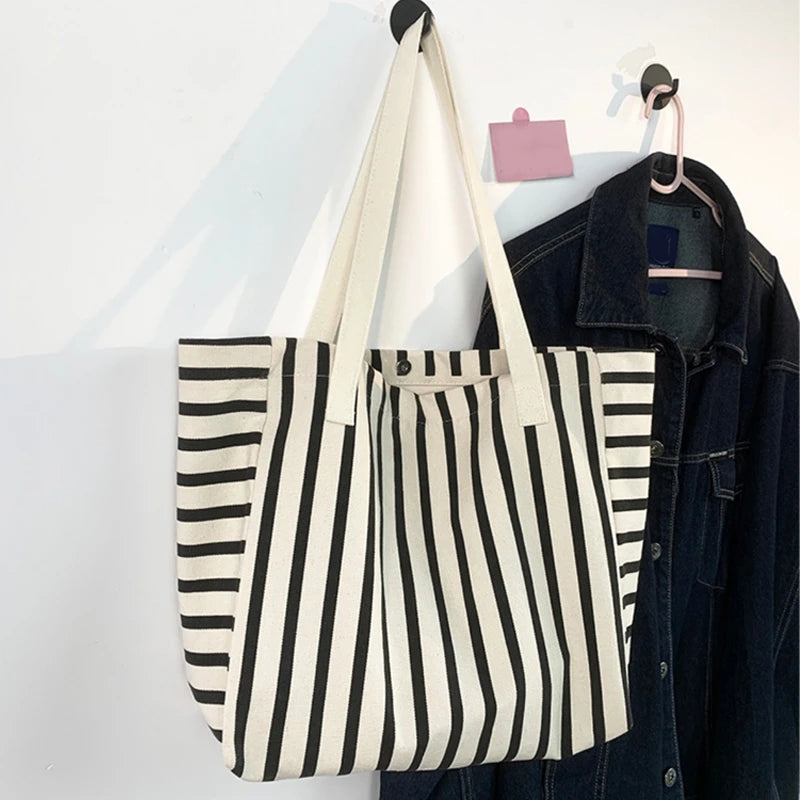Luxury Striped Canvas Beach Tote