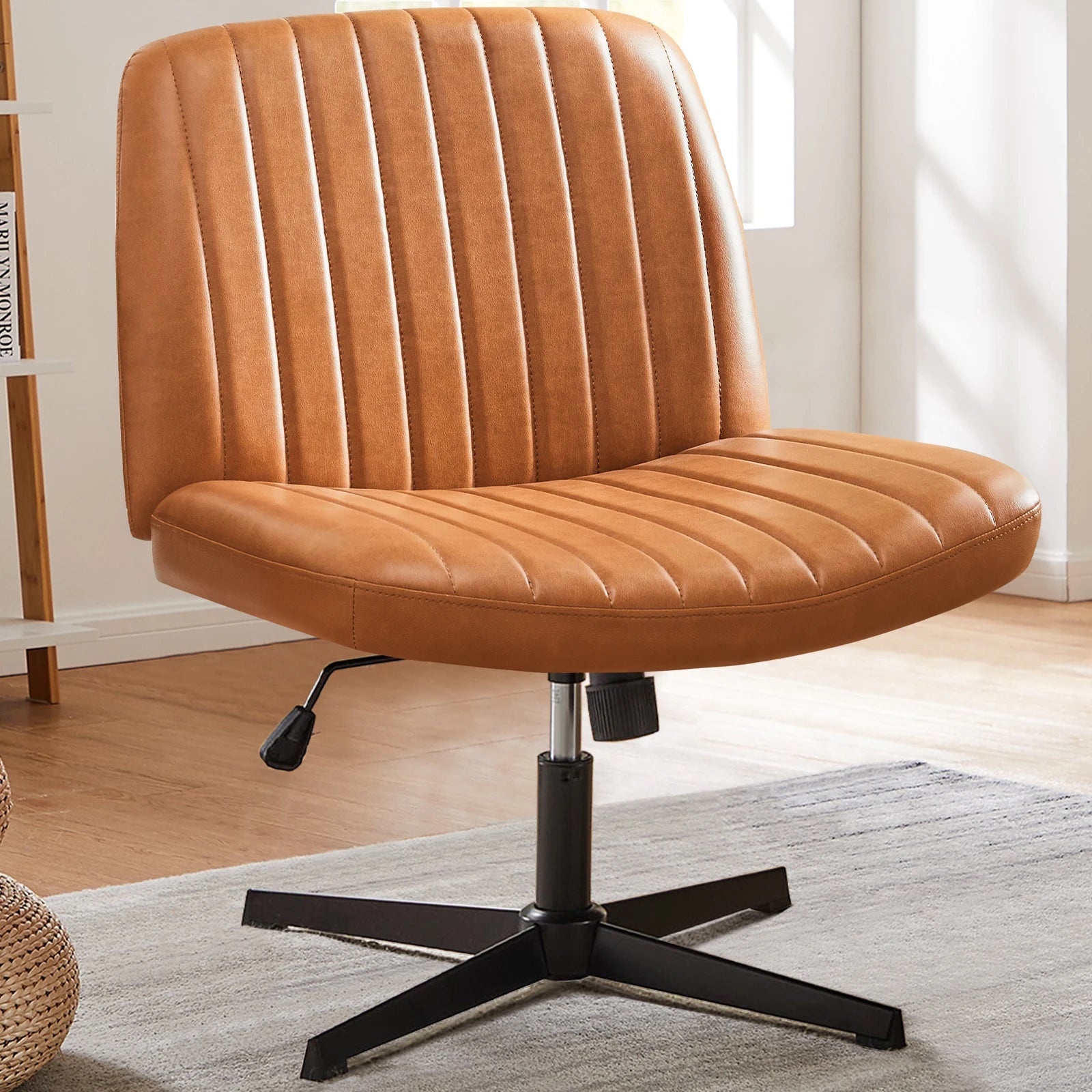 Wide Armless Cross-Legged Office Chair - Adjustable Swivel Vanity Desk Chair - 23