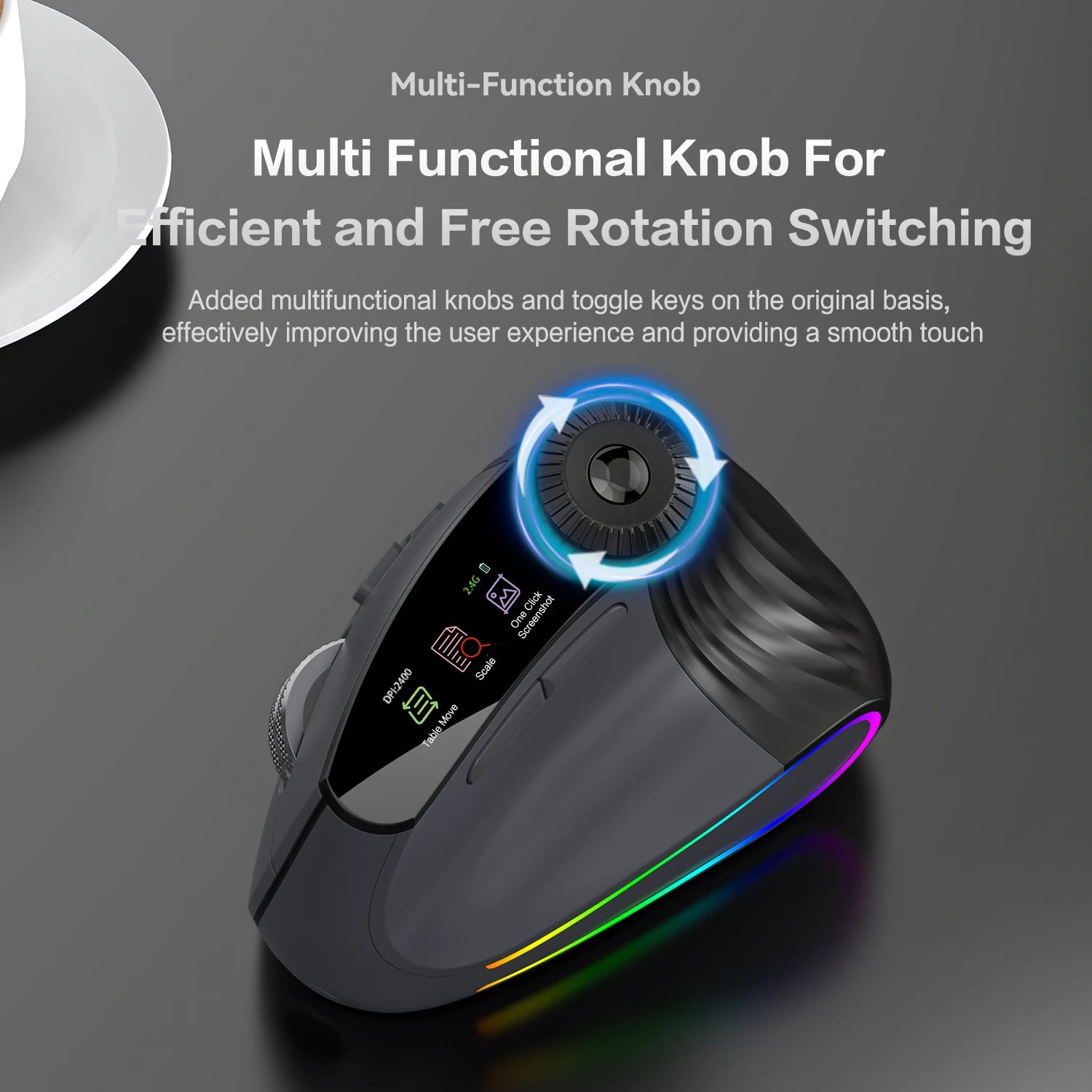 Ergonomic Wireless Vertical Mouse with RGB Backlight & Precision Knob - 18