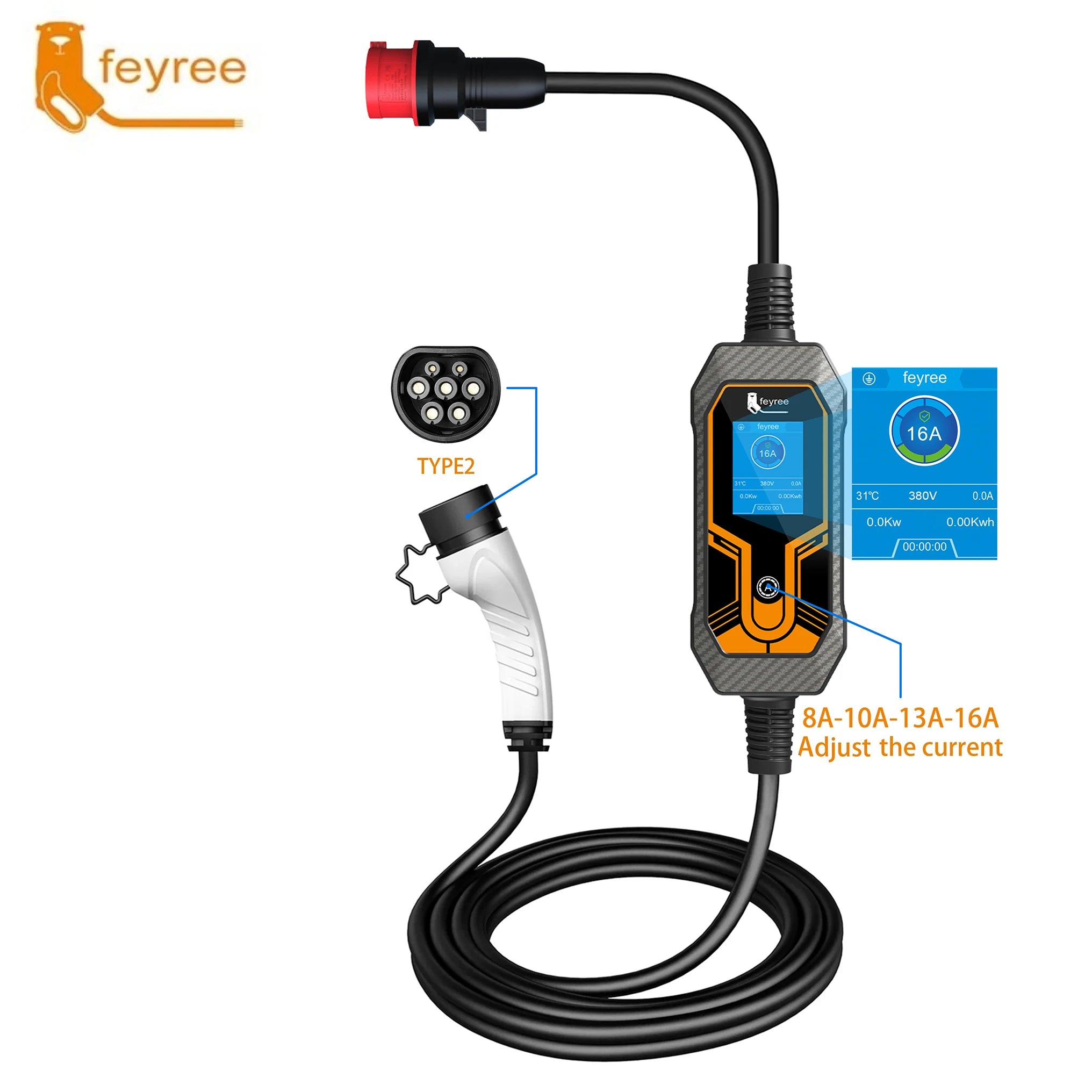 11KW Portable EV Charger Type 2 CEE Plug Adjustable 3-Phase Charging - 2