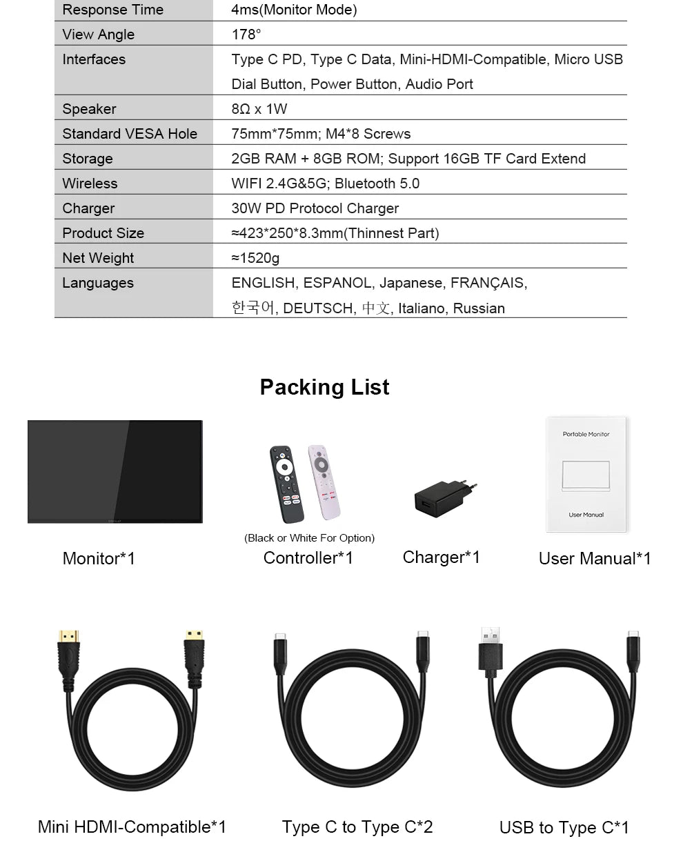 18.5" Smart Portable Touch Monitor with Google TV & Built-in Streaming - 26