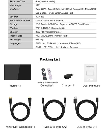 18.5" Smart Portable Touch Monitor with Google TV & Built-in Streaming